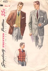 4107 SIMPLICITY 1952 FATHER'S BACK BELT JACKET, VEST PATTERN 38 UNCUT